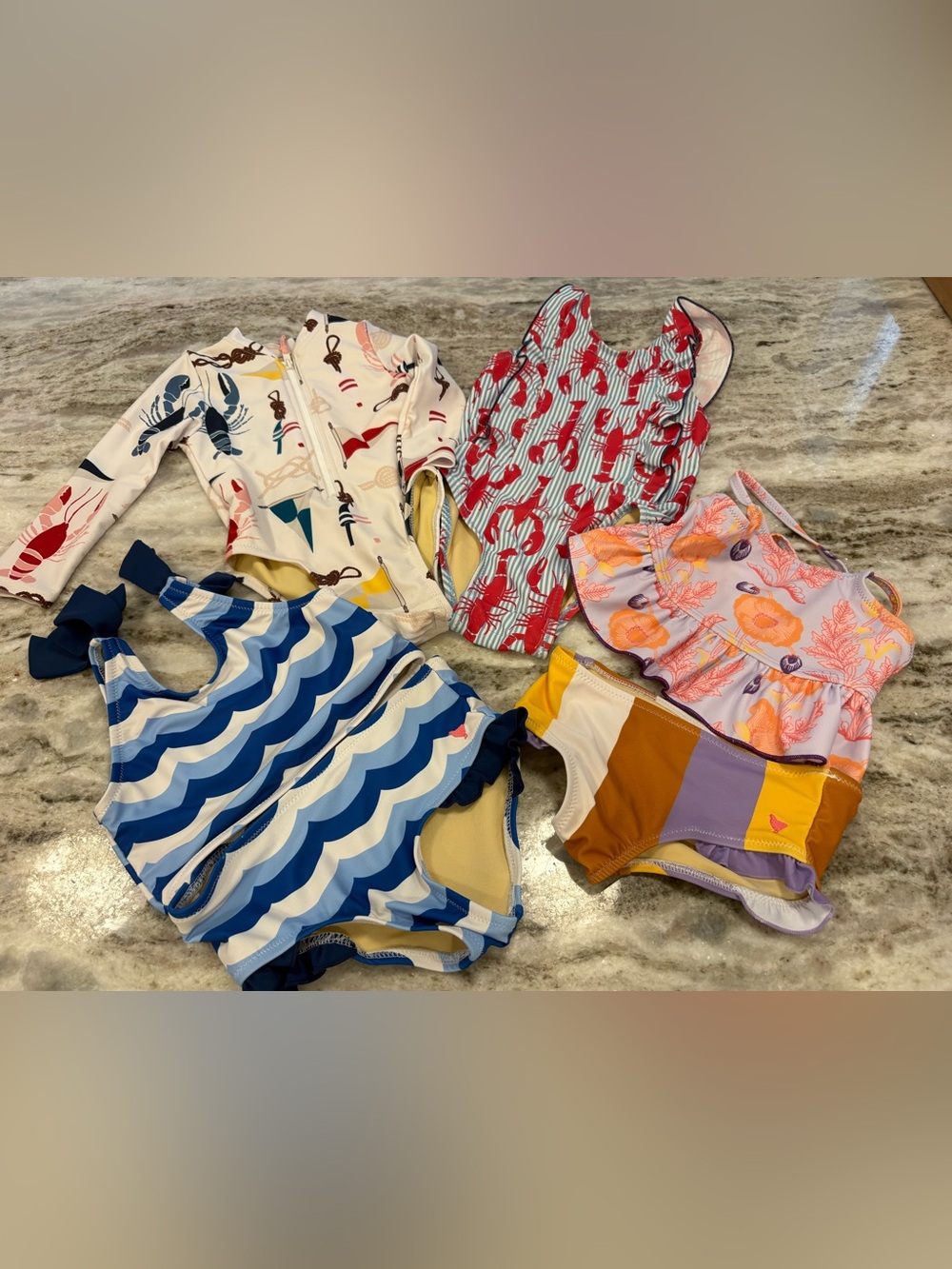 Pink Chicken Swim bundle of 4, lobster, nautical, blue waves, floral